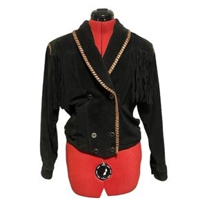 Vintage Scully Black Fringed Suede Leather Jacket Size 10.